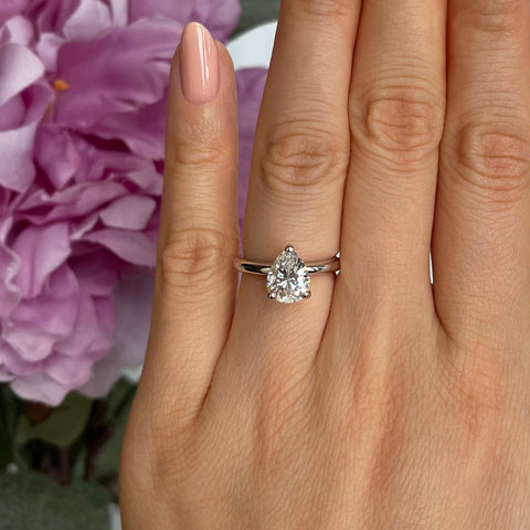 1 ct Classic V Style 4 Prong Solitaire Ring - 10k White Gold