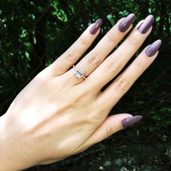 1.5 ctw Oval Halo Ring - 10k Solid Rose Gold, Sz 5, 6, 8