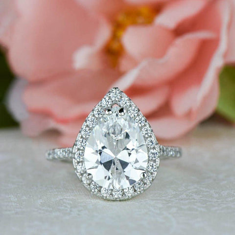 2.5 ctw Pear Halo Ring - Rose GP