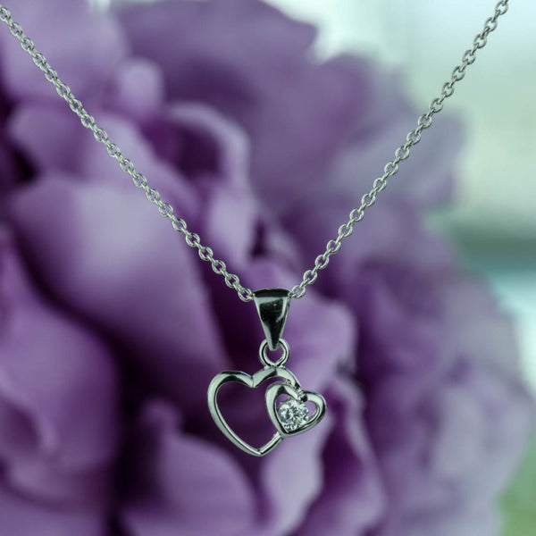 Dainty .1 ct Double Heart Necklace, 50% Final Sale