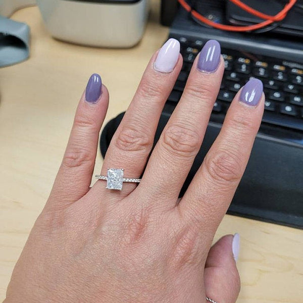 3 ctw Radiant Accented Solitaire Ring - 10k Solid White Gold