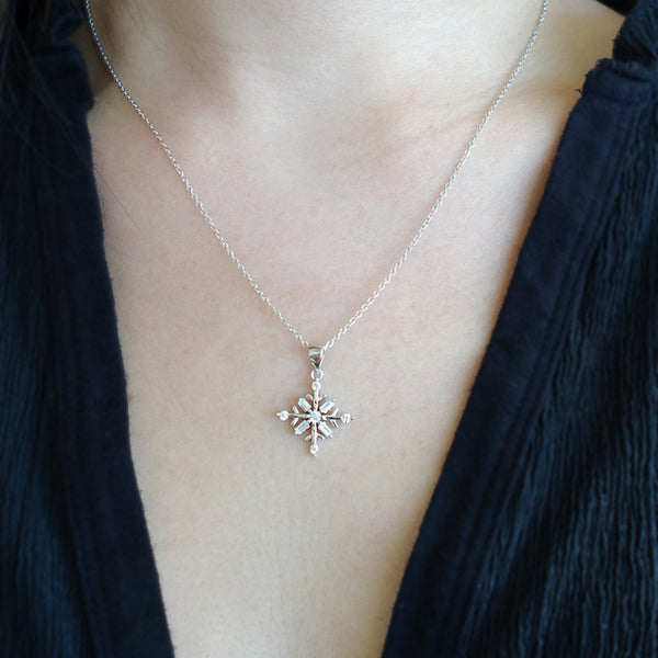 8 Stone Art Deco Snowflake Necklace