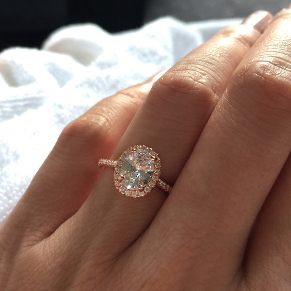Rose gold halo oval engagement rings store