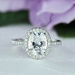 2.25 ctw Oval Halo Ring - 10k Solid White Gold, Sz 4