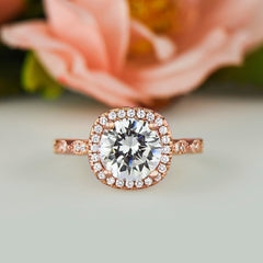 2.25 ctw Art Deco Halo Ring - Rose GP, 50% Final Sale