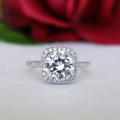 2.25 ctw Square Halo Ring - 10k Solid White Gold, Sz 4 or 5