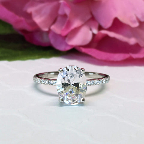 2 ct Oval Solitaire Ring - 10k Solid White Gold, Sz 4