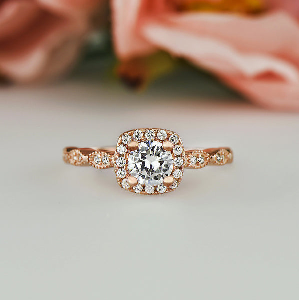 3/4 ctw Art Deco Halo Ring - Rose GP