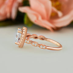 2.25 ctw Art Deco Halo Ring - 10k Solid Rose Gold, Sz 4 or 5