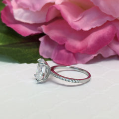 3.25 ctw Oval Accented Solitaire Ring - 10k Solid White Gold