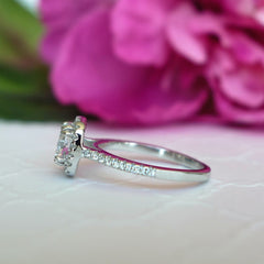 1.25 ctw Square Halo Ring - 10k Solid White Gold, Sz 5.5, 6, 8