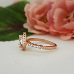 1.5 ctw Pear Halo Ring - Rose GP