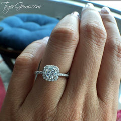 1.25 ctw Square Halo Ring - 10k Solid White Gold, Sz 5.5, 6, 8