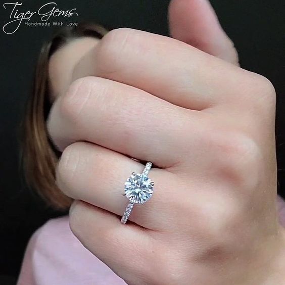 2.25 ctw 4 Prong Round Accented Solitaire Ring