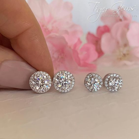 Swarovski Diamond Signature Round Halo Stud 14K White Gold Earrings – NAGI