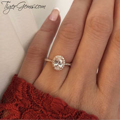 1.5 ctw Oval Halo Ring - 10k Solid Rose Gold, Sz 5, 6, 8