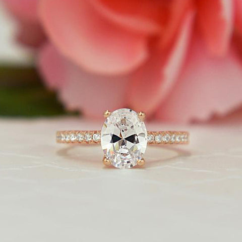 2 ct Oval V Style Classic Solitaire Ring - 10k Solid Yellow Gold, Sz 4-9