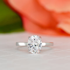 2 ct Oval Solitaire Ring - 10k Solid White Gold, Sz 4