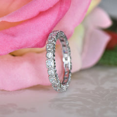 1/4 ctw Princess Art Deco Eternity Band - 10k Solid White Gold, Sz 4 or 6