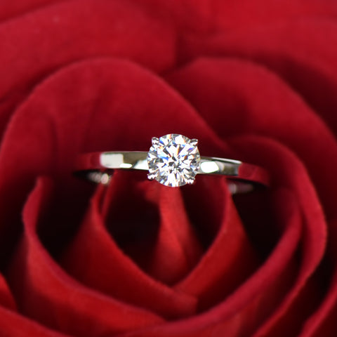 2.25 ctw 6 Prong Round Accented Solitaire Ring - 10k Solid White Gold