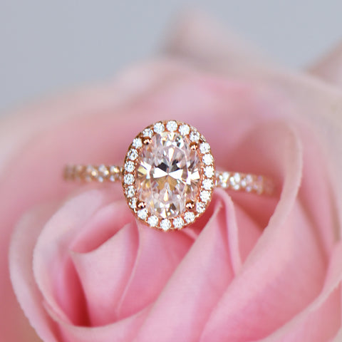 1.25 ctw Oval Accented Ring - 10k Solid Rose Gold, Sz 4 or 6