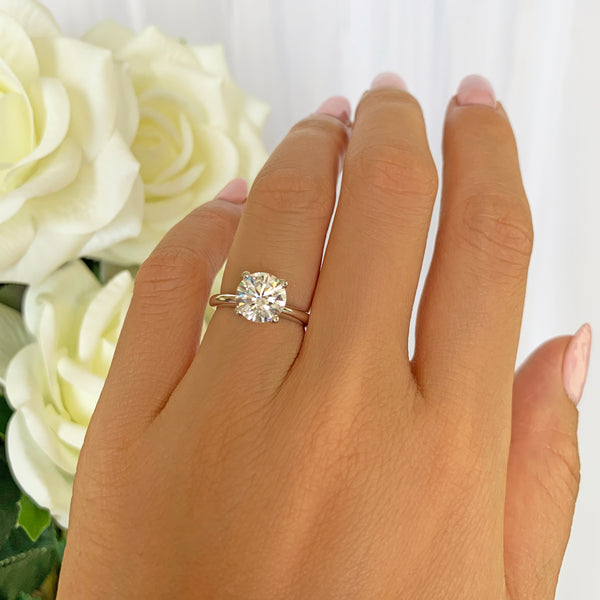 2 ct Classic V Style 4 Prong Solitaire Ring - 10k Solid White Gold