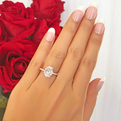 3.25 ctw Oval Accented Solitaire Ring - 10k Solid White Gold