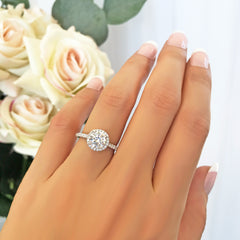 1.5 ctw Classic Round Halo Ring - 10k Solid White Gold, Sz 4