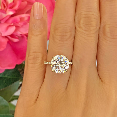2.25 ctw Round Accented Solitaire Ring - 10k Solid Yellow Gold, Sz 5.5 or 6.5