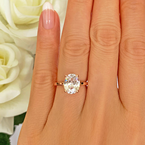 2 ct Oval V Style Classic Solitaire Ring - Rose GP
