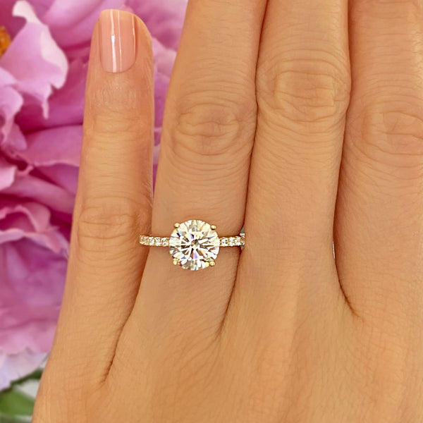 2.25 ctw Round Accented Solitaire Ring - 10k Solid Yellow Gold, Sz 5.5 or 6.5