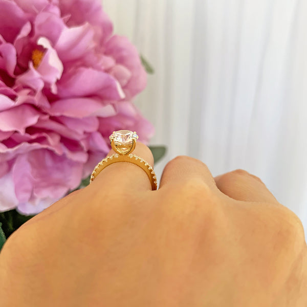 2.25 ctw Round Accented Solitaire Ring - 10k Solid Yellow Gold, Sz 5.5 or 6.5