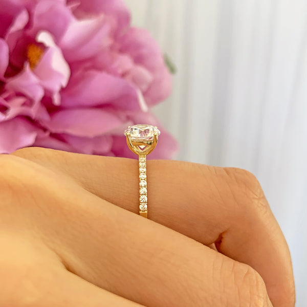 2.25 ctw Round Accented Solitaire Ring - 10k Solid Yellow Gold, Sz 5.5 or 6.5