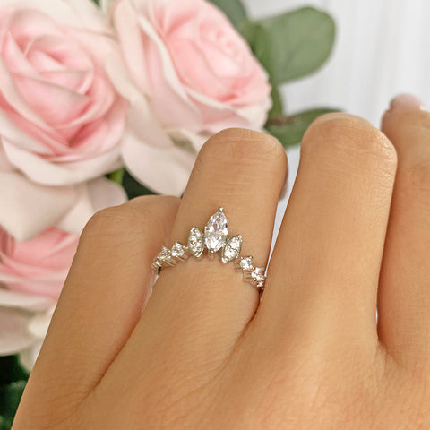 2 ct Pear V Style Solitaire Ring - 10k Solid White Gold, Sz 4-9