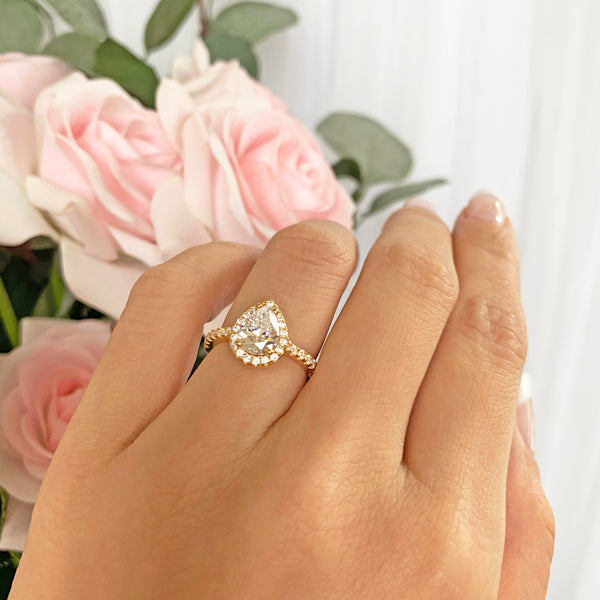 1.5 ctw Pear Halo Ring - Yellow GP