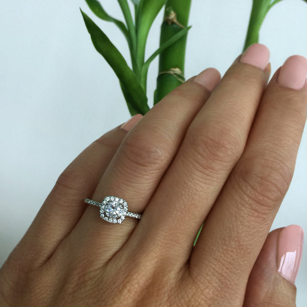 3/4 ctw Square Halo Ring - 10k Solid White Gold, 30% Final Sale, Sz 5 or 7