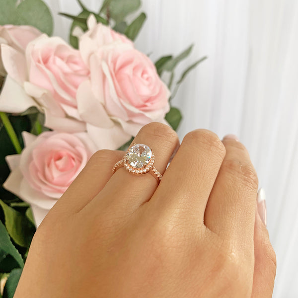 3.25 ctw Oval Halo Ring - Rose GP