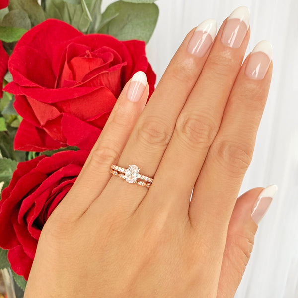 3/4 ctw Art Deco Oval Accented Solitaire Set - Rose GP