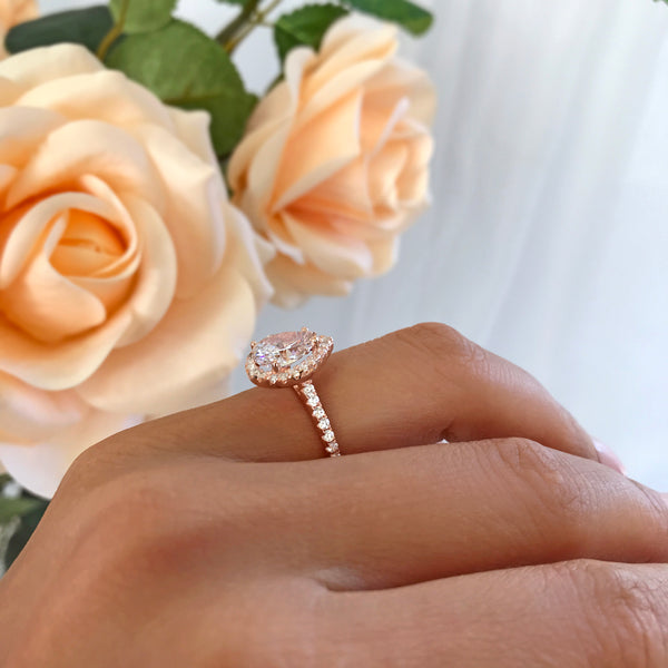 2.5 ctw Pear Halo Ring - Rose GP