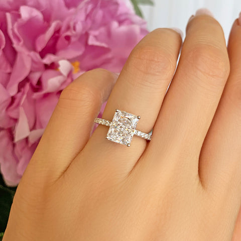 3 ctw Radiant Accented Solitaire Ring - 10k Solid White Gold