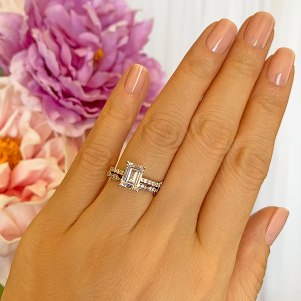 2 ctw Emerald Accented Solitaire Art Deco Set