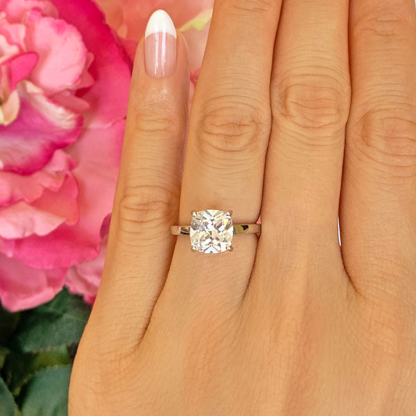 White Gold Engagement Ring Unique Wide Shank Solitaire Diamond