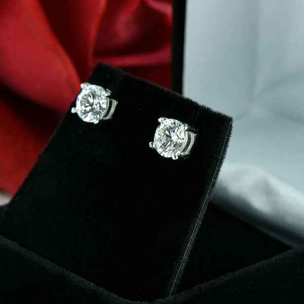 2 ctw 4 Prong Stud Earrings - 10k Solid White Gold