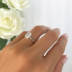 2 ct Oval Solitaire Ring - 10k Solid White Gold, Sz 4