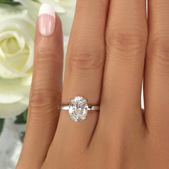 2 ct Oval Solitaire Ring - 10k Solid White Gold, Sz 4