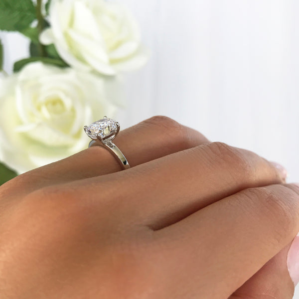 2 ct Oval Solitaire Ring - 10k Solid White Gold, Sz 4