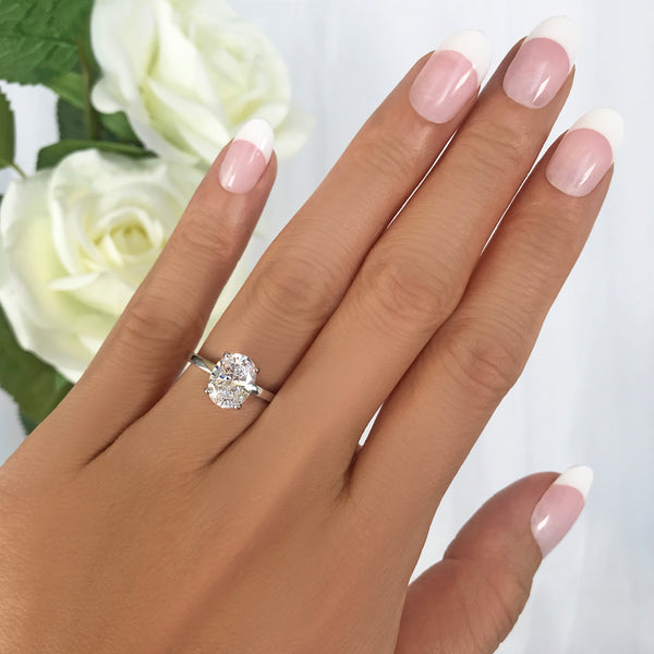 2 ct Oval Solitaire Ring - 10k Solid White Gold, Sz 4