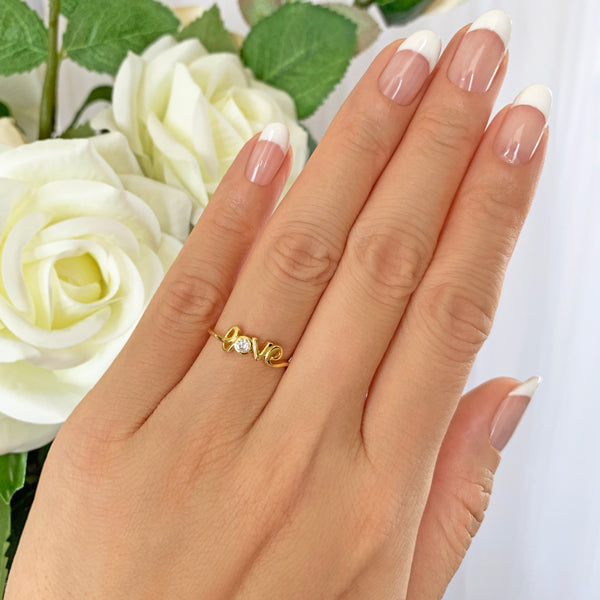 Letter V 14KT Yellow Gold Initial Ring