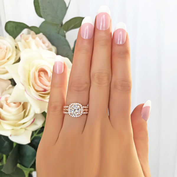 2.25 ctw Art Deco Halo 3 Band Half Eternity Set - Rose GP, 40% Final Sale