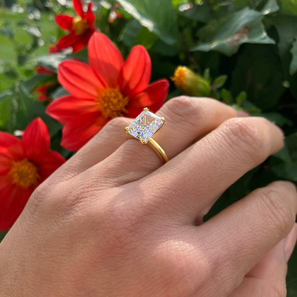 3.5 ct Radiant V Style Classic Solitaire Ring Yellow Gold 4